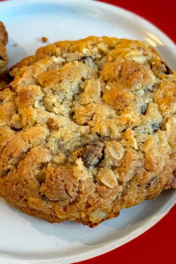 Thick oatmeal raisin cookies made with bread flour and European style butter.