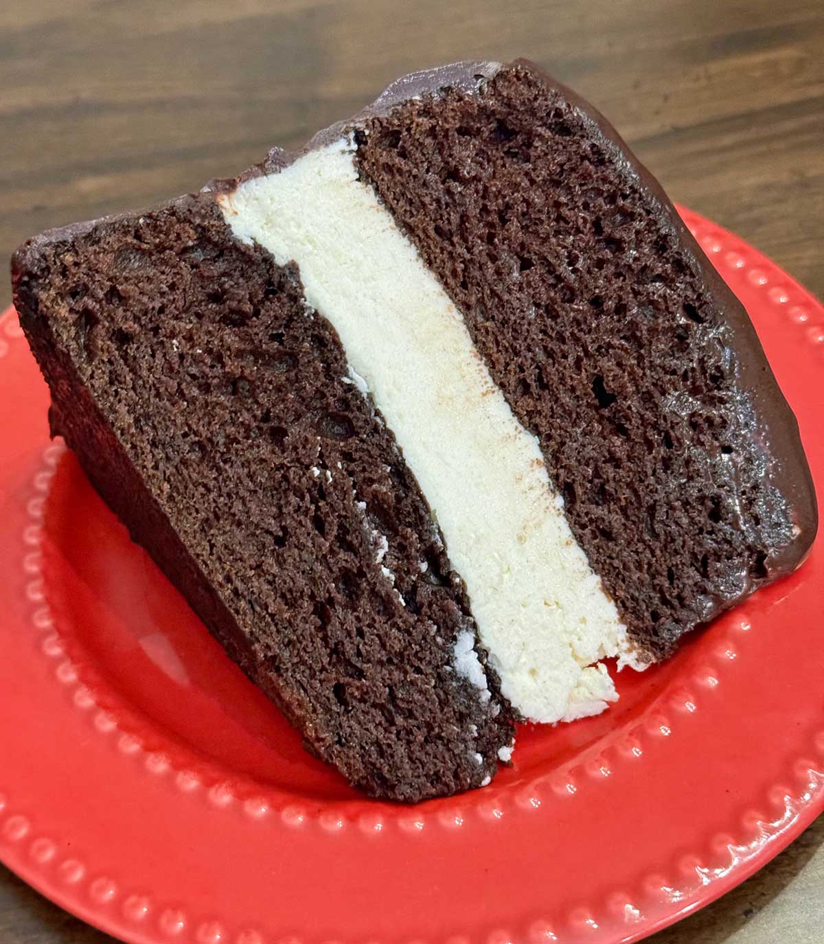 Ding Dong Cake with Ermine Icing Filling and Ganache Glaze