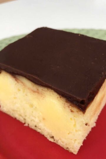 Boston Cream Poke Cake recipe designed for an 8-inch square pan.