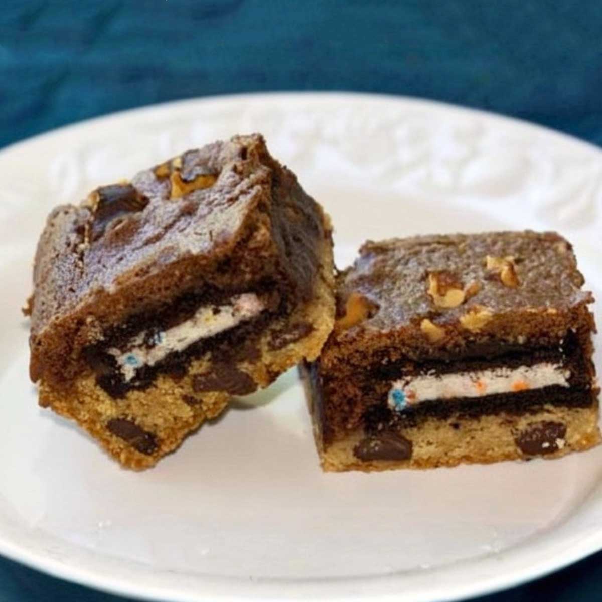 Chocolate Chip Oreo Brownie Bars with scratch dough.