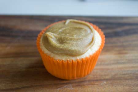 caramel-frosted-cupcake White Velvet Cupcake with Quick Caramel Frosting