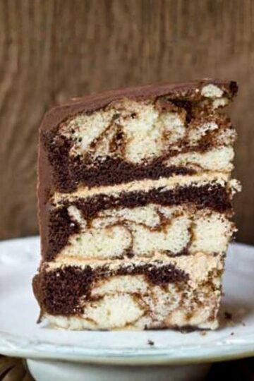 Triple Layer Mocha Marble Cake slice