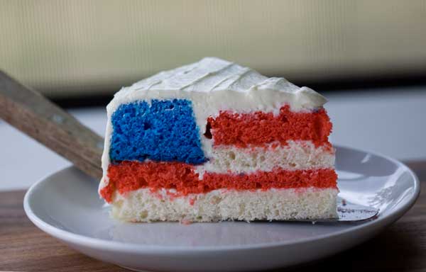 Hidden Flag Cake with Whipped Cream Cheese Icing.