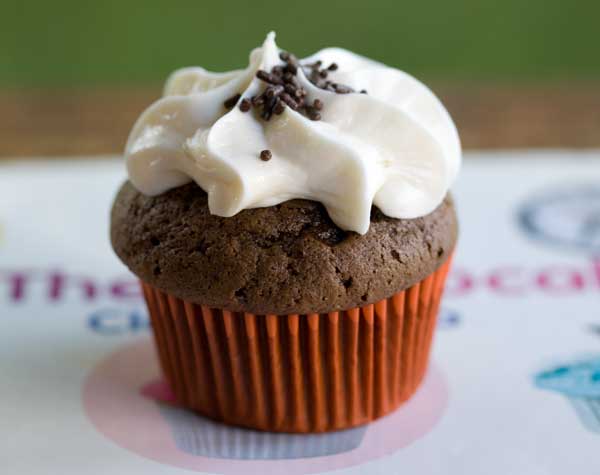 chocolate-cupcake Vanilla Frosting on a chocolate cupcake from Hey There, Cupcake