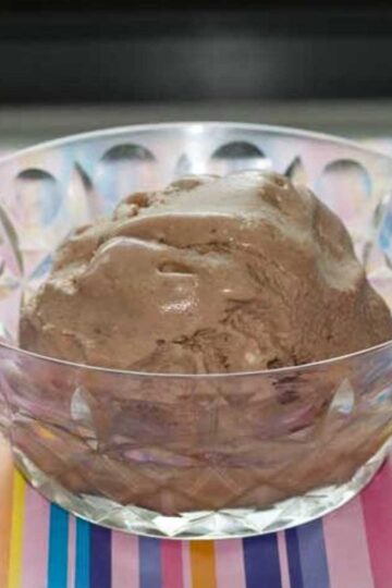 Hazelnut Joy Ice Cream made with chocolate hazelnut spread, cream of coconut and half & half.