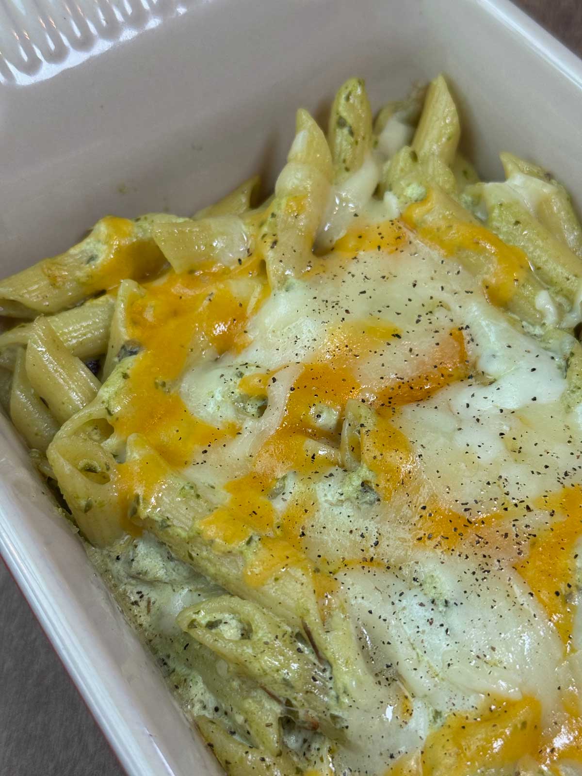 Keto-Friendly Baked Poblano Penne pasta recipe.