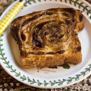 Recipe for raisin bread that can be baked with or without a loaf pan.