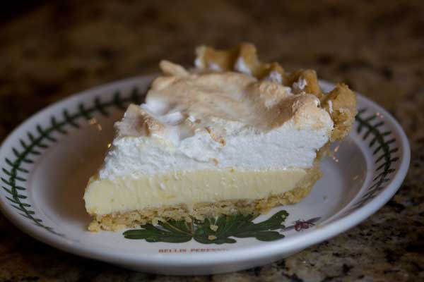 Condensed Milk Lemon Meringue Pie on a Portmeirion dessert plate.