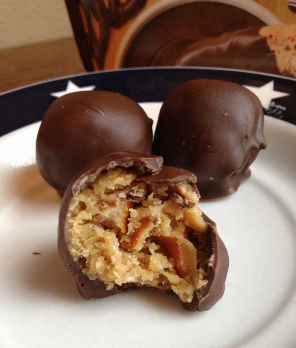 Peanut Butter Pretzel Truffles made with Ghirardelli Chocolate Melting Wafers.