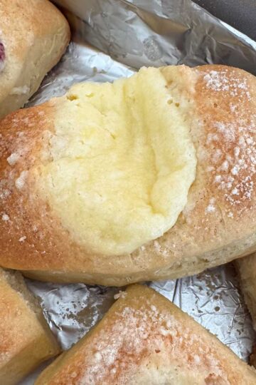Cook and serve pudding mix kolaches with cream cheese filling.