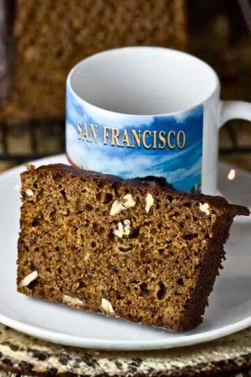 A slice of banana bread from a recipe for banana bread made with Coca Cola.