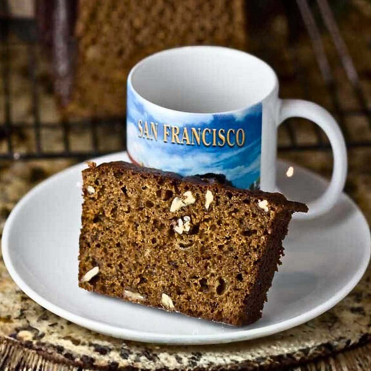 A slice of banana bread from a recipe for banana bread made with Coca Cola.