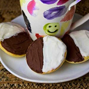 Recipe for Half Moon Cookies, a type of Black and White Cookie famous in Upstate New York delis.