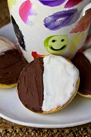 Recipe for Half Moon Cookies, a type of Black and White Cookie famous in Upstate New York delis.