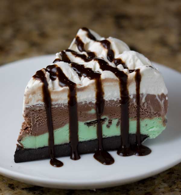 Mint Ice Cream Pie with a soft frozen brownie crust