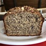 Ground flaxseed banana bread cut to show texture.