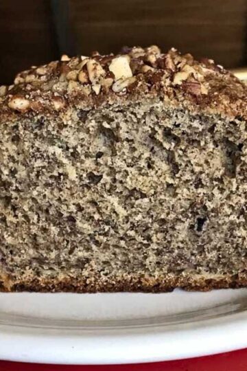 Ground flaxseed banana bread cut to show texture.