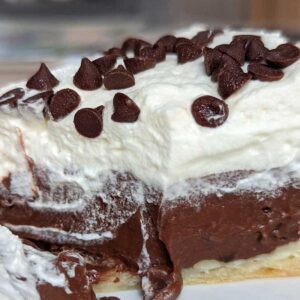 Vintage Pet Milk recipe for Evaporated MIlk Chocolate Cream Pie texture shot