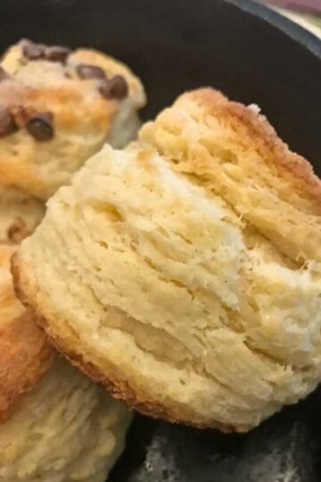 Layered biscuits with chocolate chips in the dough.
