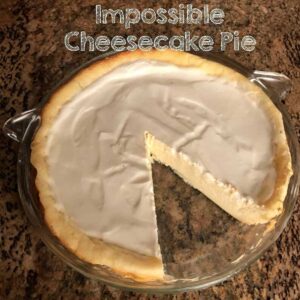 Bisquick's Impossible Cheesecake Pie recipe with photos of how it should look.