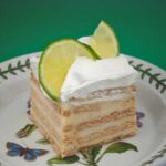 Slice of key lime icebox cake made with graham crackers and condensed milk.