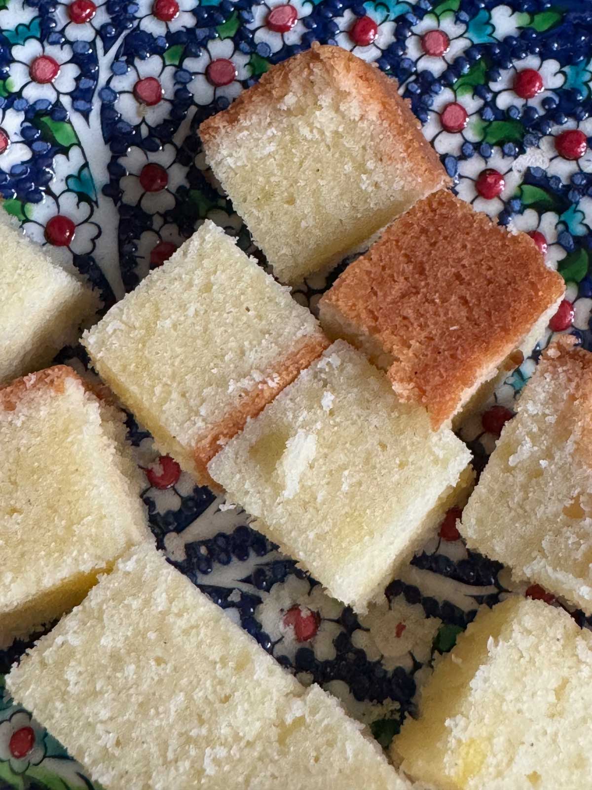 Light textured soft pound cake made with Plugra and confectioners' sugar.