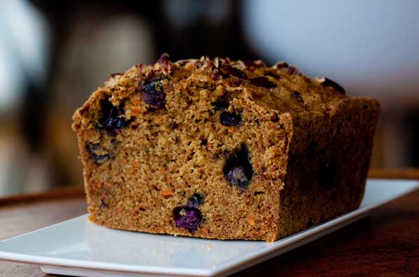 whole wheat carrot and blueberry bread