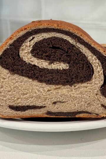 An easy marble rye bread recipe you can make in a loaf pan or as a round.