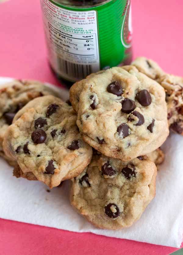 Chocolate chip cookies with soy sauce added to the dough to taste like brown butter and add umami.
