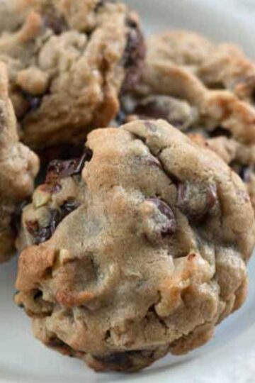 Giant chocolate chip cookies that go by the name Bittersweet and Milk Chocolate Chip or Dad's Favorite Milk Chocolate Chip Cookies.