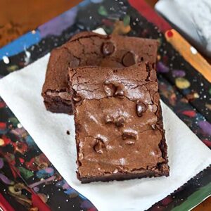 Very fudgy gluten-free fudge brownies made with 1:1 gluten-free flour