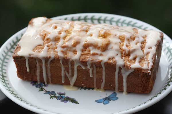 Aunt Irene's Lemon Apricot Cake halved and baked in a loaf pan.