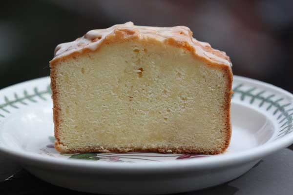 Sliced loaf of Aunt Irene's cake from BabyCakes.