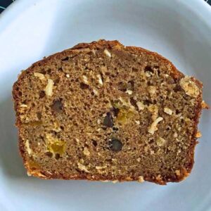Mango Bread Recipe showing texture of slice.