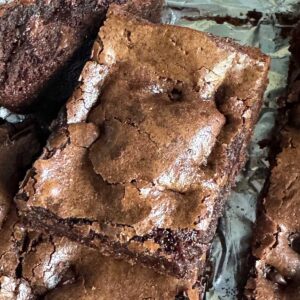 Double chocolate chip brownies made with melted Nestle Toll House chips, water and a bit of cocoa powder.
