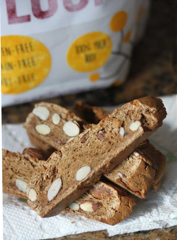 cassava flour biscotti with an Otto's Naturals bag in the background.