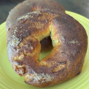 Banana flavored bagels made with King Arthur keto wheat flour.