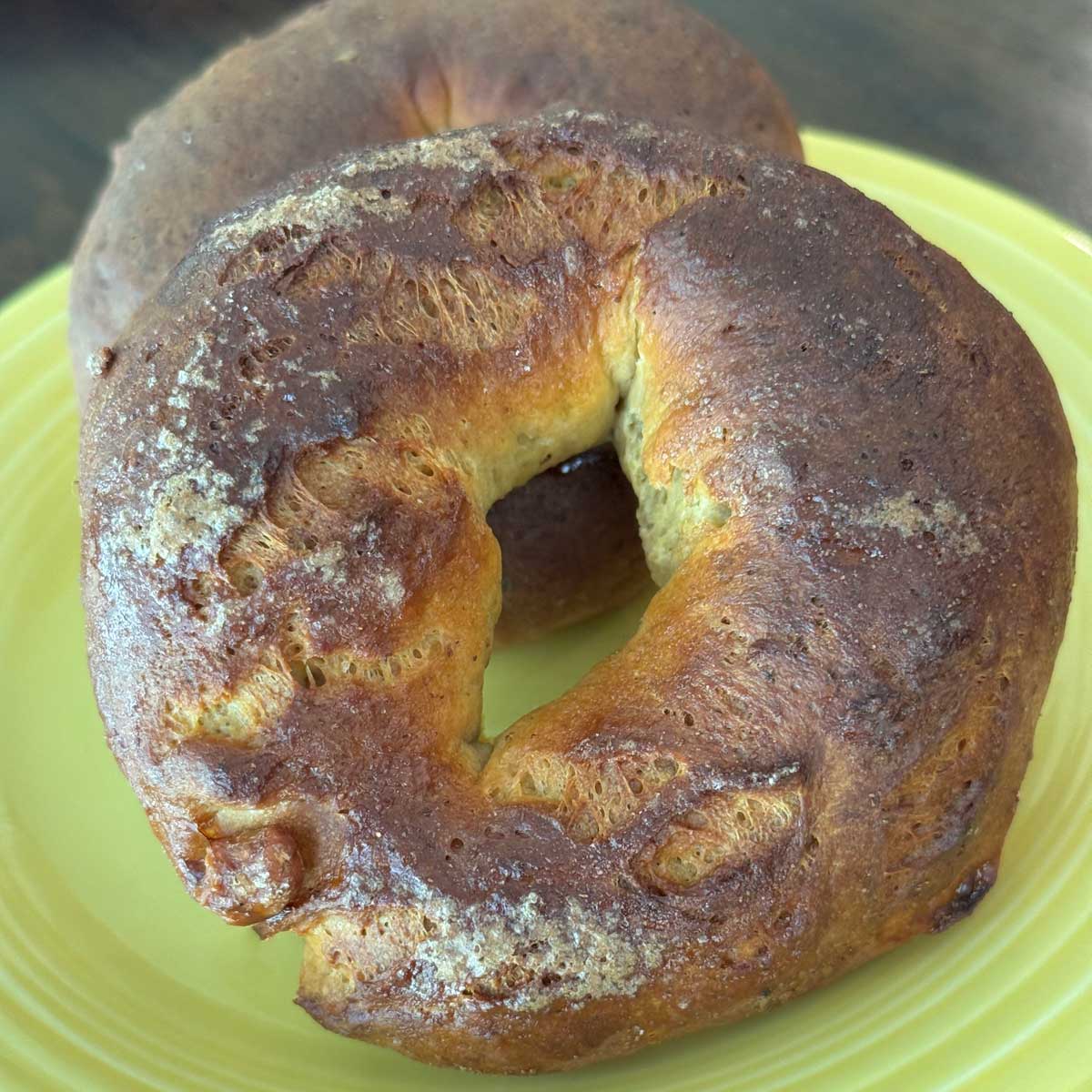 Banana flavored bagels made with King Arthur keto wheat flour.