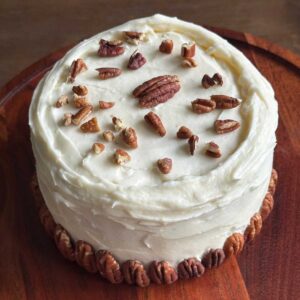 Six Inch Pan Hummingbird Cake with a traditional cream cheese icing.