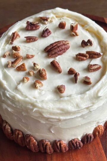 Six Inch Pan Hummingbird Cake with a traditional cream cheese icing.
