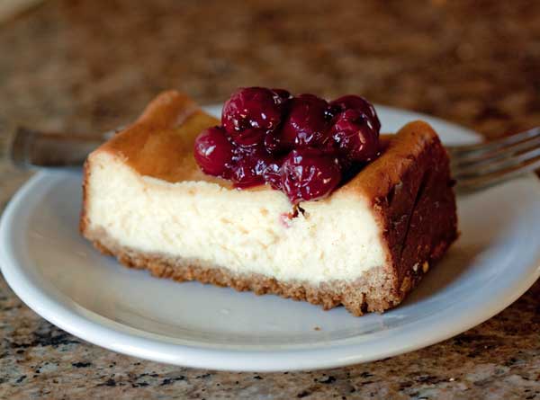 loaf pan cheesecake recipe with a topping made from Morello cherries.