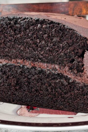 Ina Garten's Chocolate Cake recipe adapted to fit two 9-inch round cake pans.