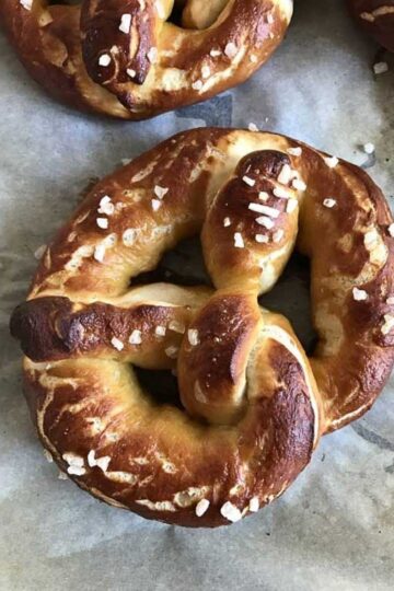 Homemade artisan style pretzels made with beer.
