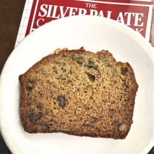 Slice of banana bread made with the Silver Palate Cookbook recipe.