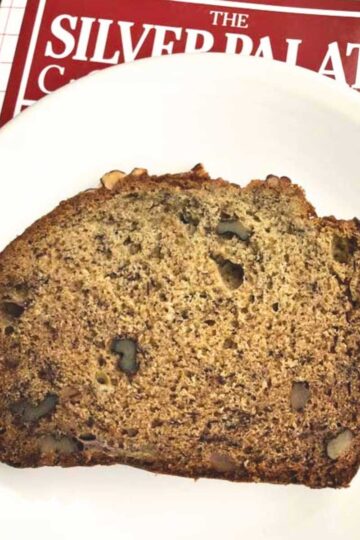 Slice of banana bread made with the Silver Palate Cookbook recipe.