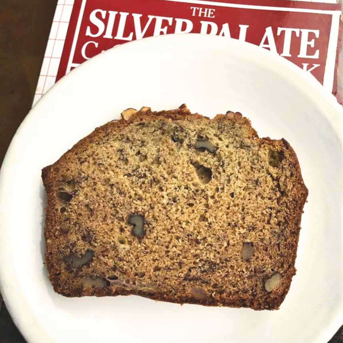 Slice of banana bread made with the Silver Palate Cookbook recipe.