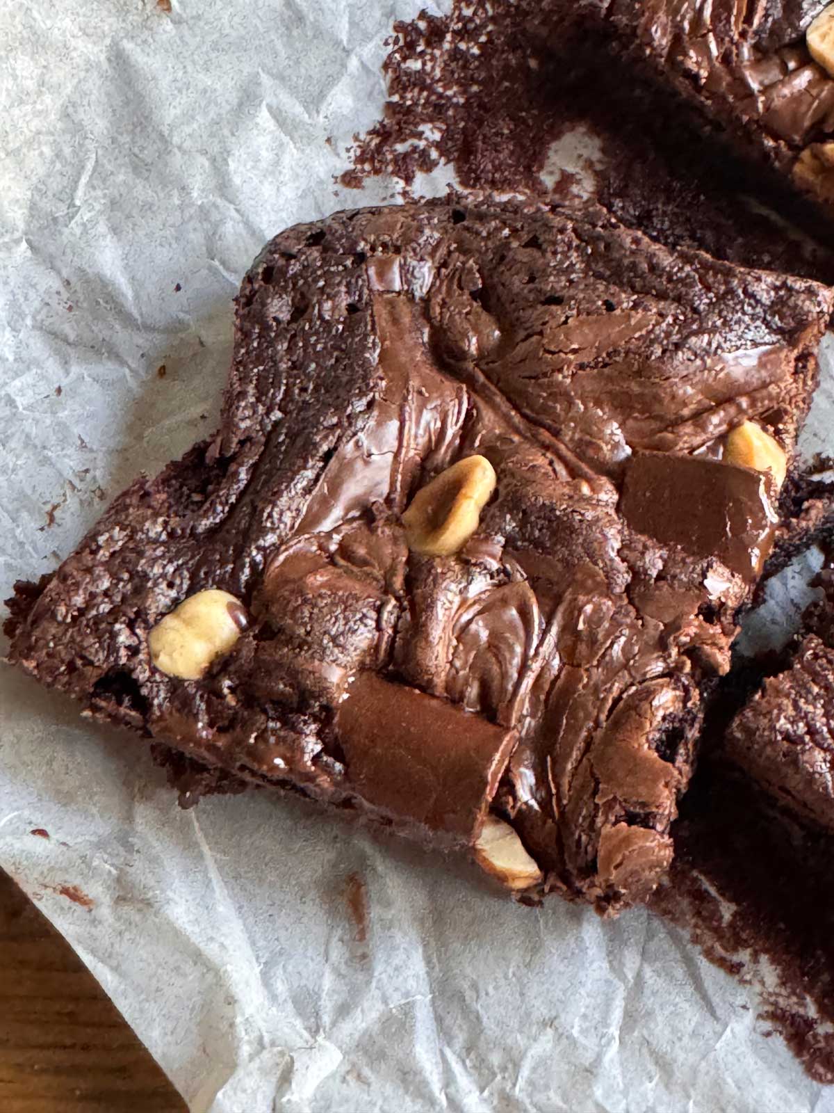 Hazelnut brownies made with oil and swirled with Nutella.