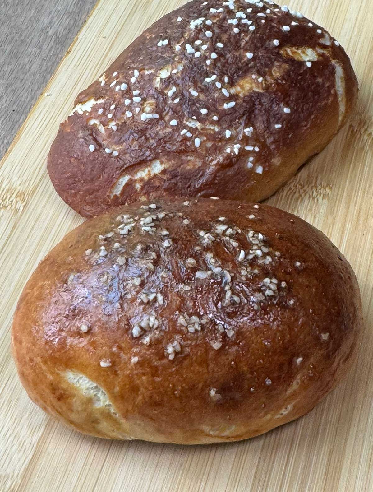 Bread flour vs. all-purpose flour when making pretzel buns or rolls.