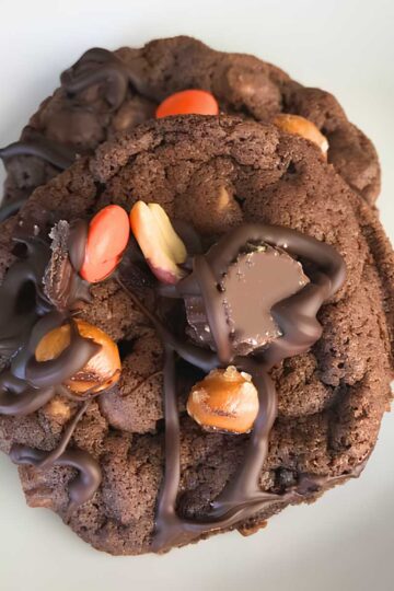 Double chocolate cookies with Reese's Cups