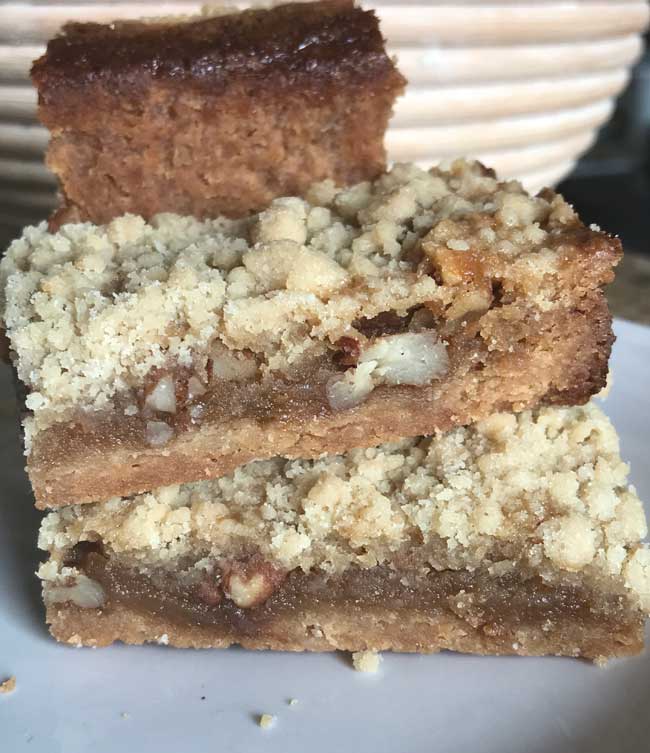 Pecan Pie Bars with a crumb topping.